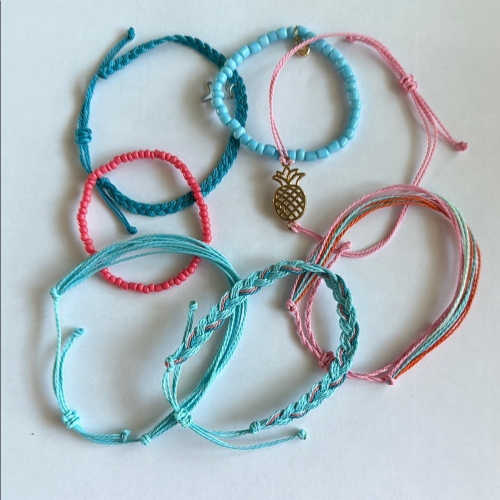 7 Colorful Wax and Beaded Bracelet Set